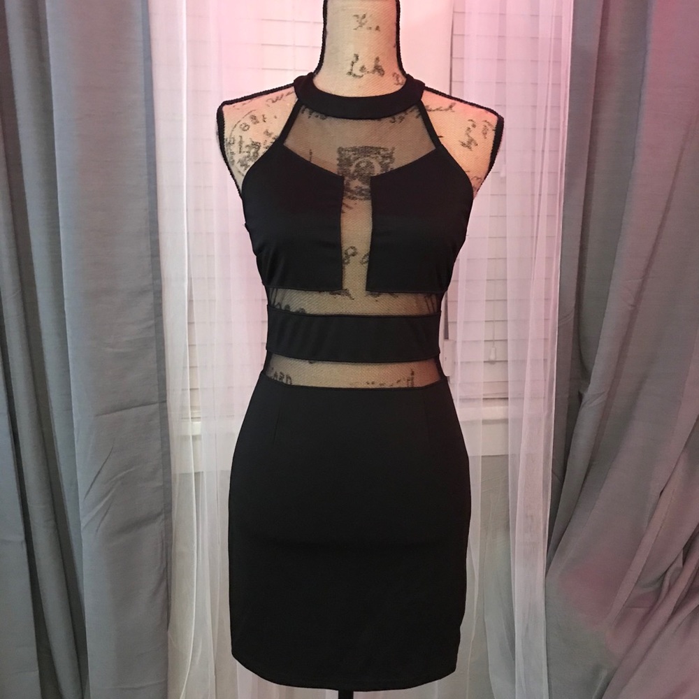 Black mesh bodycon cocktail dress